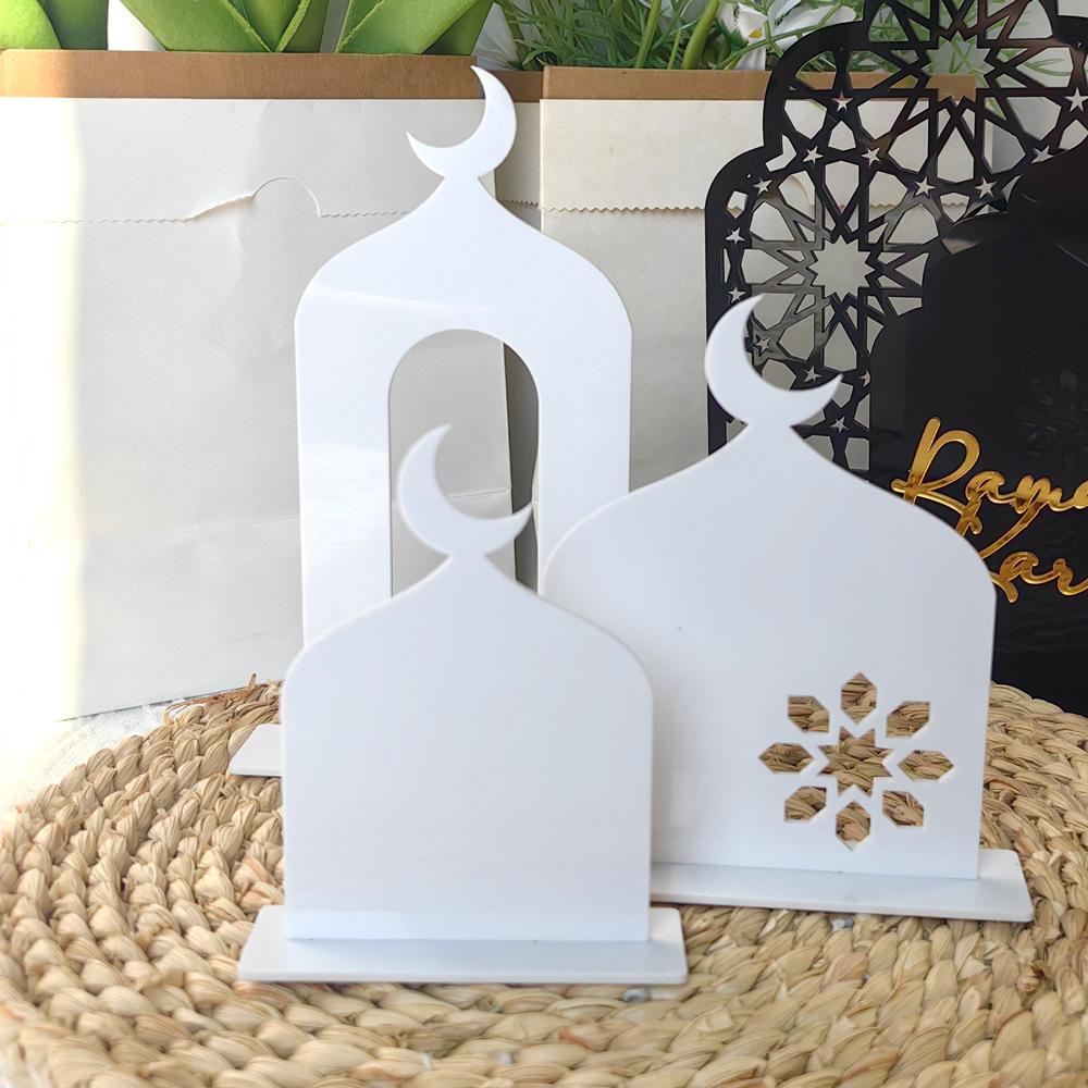 Ramadan Kareem Acrylic Ornament White Gold Acrylic Table Decoration Eid Mubarak Ornament Muslim Islamic holiday party decoration