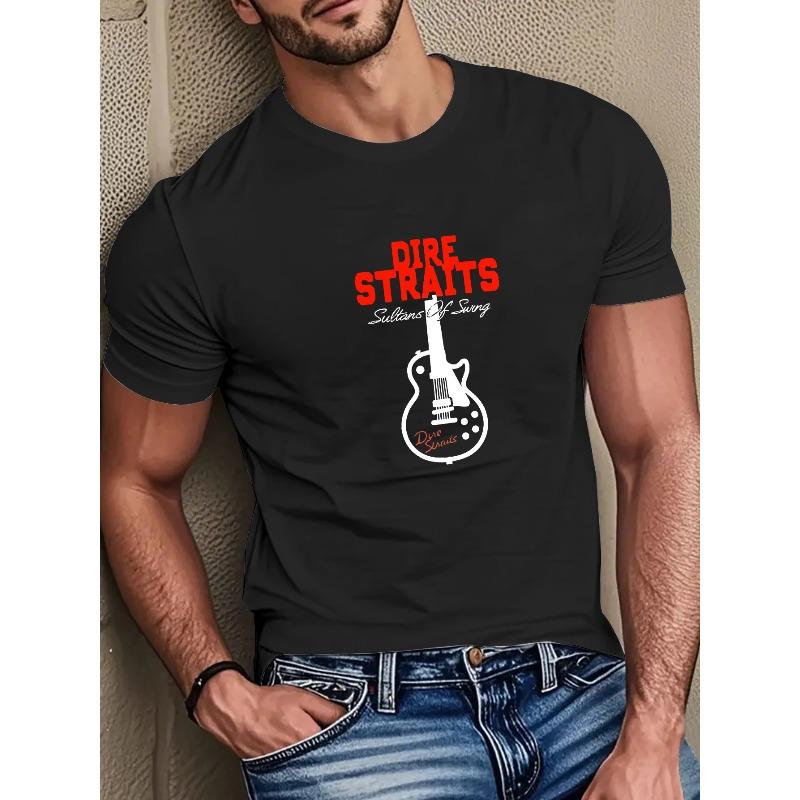 Dark Vintage Band Print Men's Classic Rock Lover's Daily Streetwear Simple Soft Comfortable Trendy Crew Neck T-Shirt