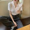 Summer Women Solid V Neck T-Shirt Casual Short Sleeve Knitted Polo Tee Tops