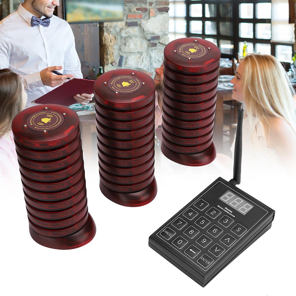Coaster Pager Calling System Restaurant Guest Paging System 1 Transmitter with 30 PagersUK Plug