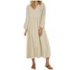 Women's Summer And Fashion V-neck Cotton Linen Loose Sleeves Long Sleeve Dress