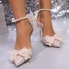 High Heels Women Summer New Pointed Toe Lace Bow Rhinestone Superior Feeling Stiletto Shallow Mouth Non-slip Single Shoes