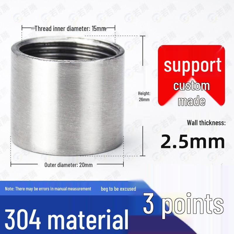 304 Stainless Steel Double Female Thread Pipe Fitting, Internal Thread, 4 to 6 Points, 1 Inch