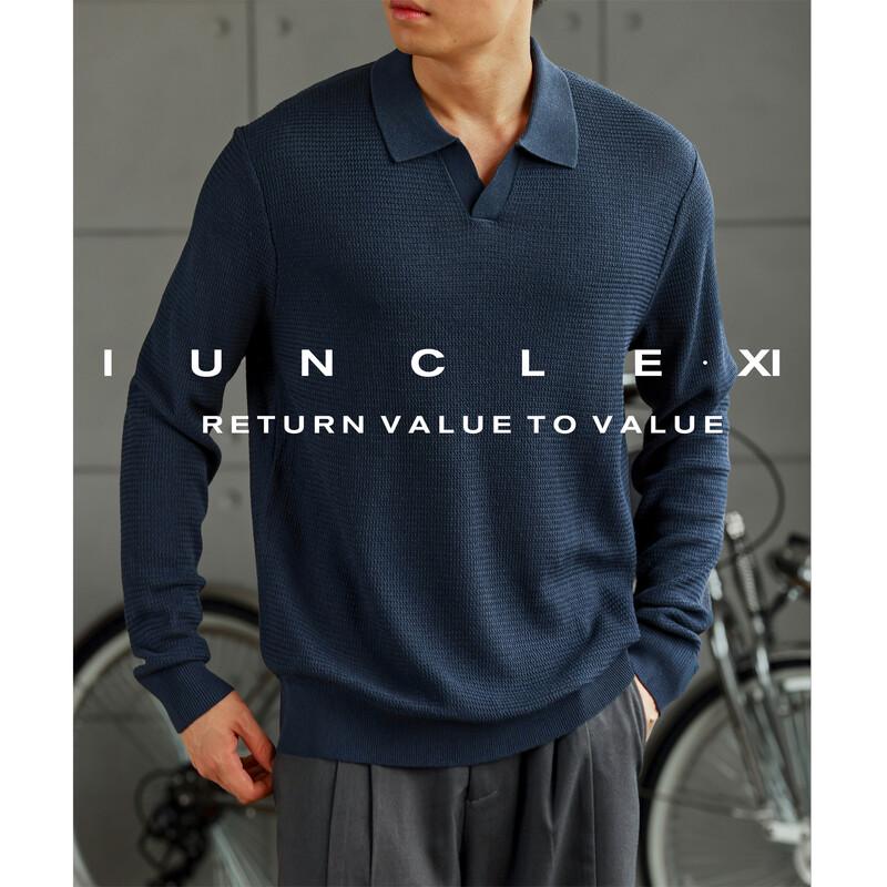 Men's Lyocell-Linen Blend Long-Sleeve Knit Polo Shirt