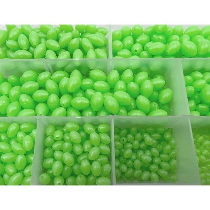 900PCS Oval Green Plastic Luminous Fishing Beads Glowing Sink Beads For Treble-Hook Fishing Rigs Fishing Lures Tackle