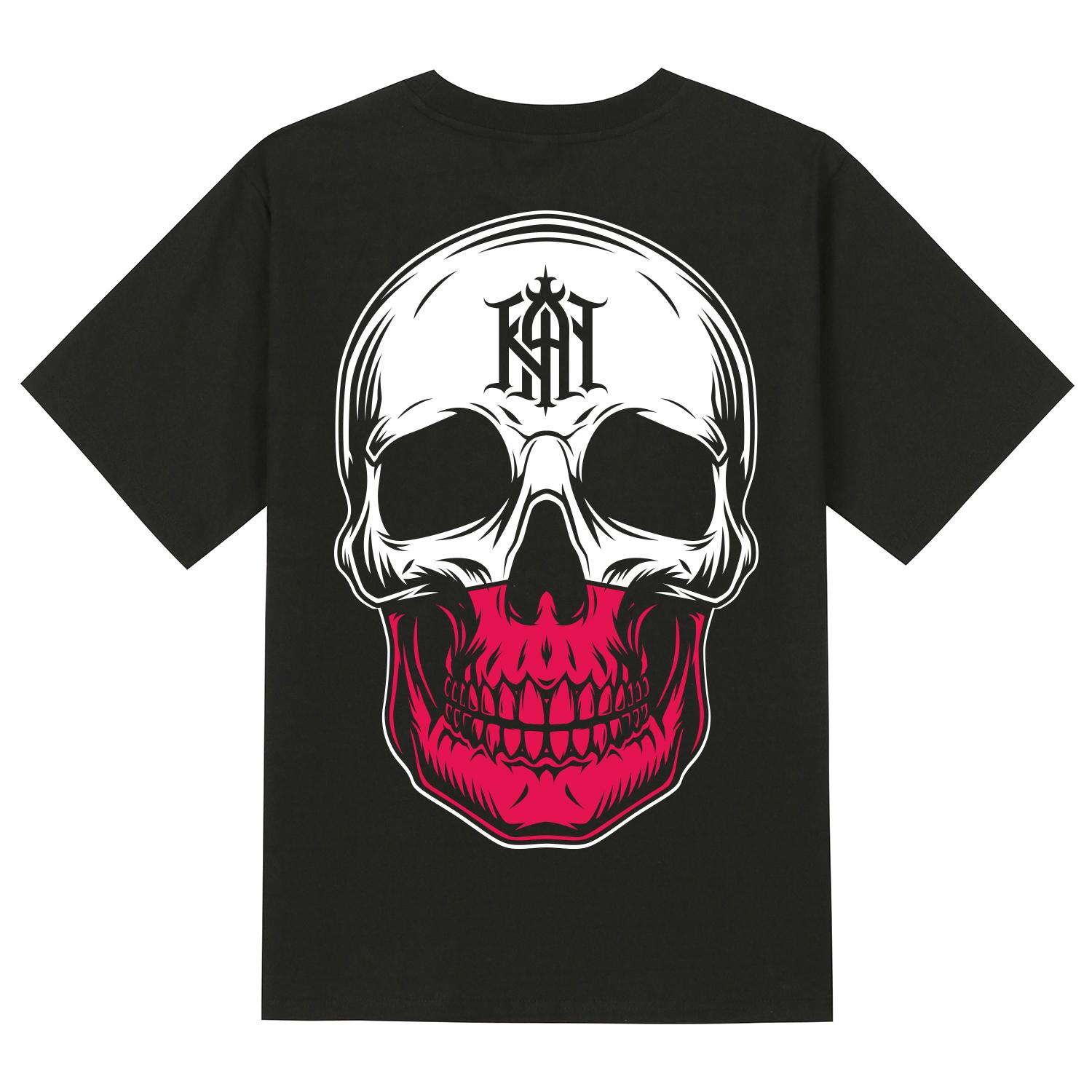Khan 6312 Ktb0142 Cocktail Skull Short Sleeve T-Shirt - Black Black/L