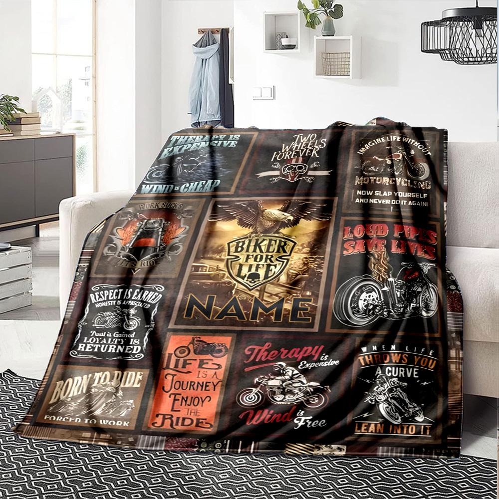 Motorcycle Lifestyle Quotes And Designs Multipurpose Customizable Blanket Customize Text Durable Comfort Suitable For Sofa Couch Office Bed Picnics