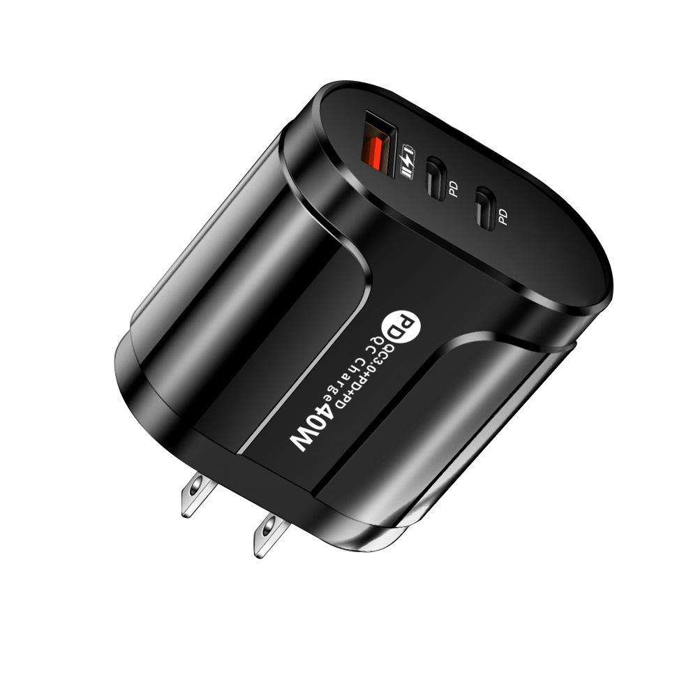 LED Travel Charger 2.4A USB + 2PD Type-C, EU/US Spec with Indicator Lights