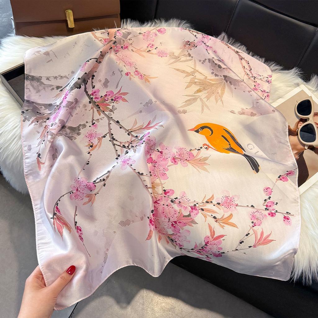 70Cm Silk Scarf Women'S French Elegant Small Floral Print Scarf Small Square Scarf With Headscarf