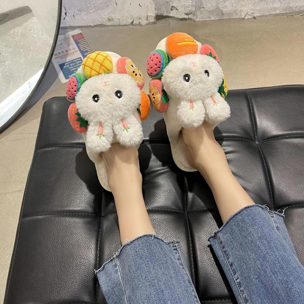 Flat Bottom Comfortable Non-slip Cotton Slippers Fashion Cartoon Bunny Home Plush Slippers 2025 Autumn and Winter New