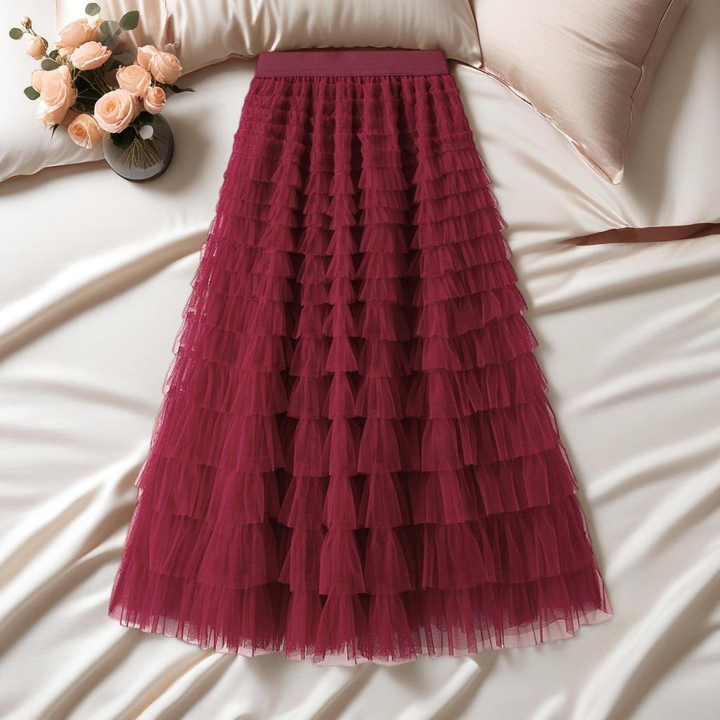 Elegant French Style Layered Cake Skirt - High Waist, Fluffy Winter Fashion for Women