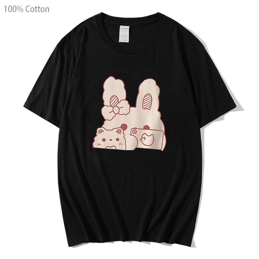Rabbit T-Shirts Kawaii Cute Anime Tshirt Men Women Casual Harajuku 100%Cotton Summer Clothes White T Shirt Girls Top