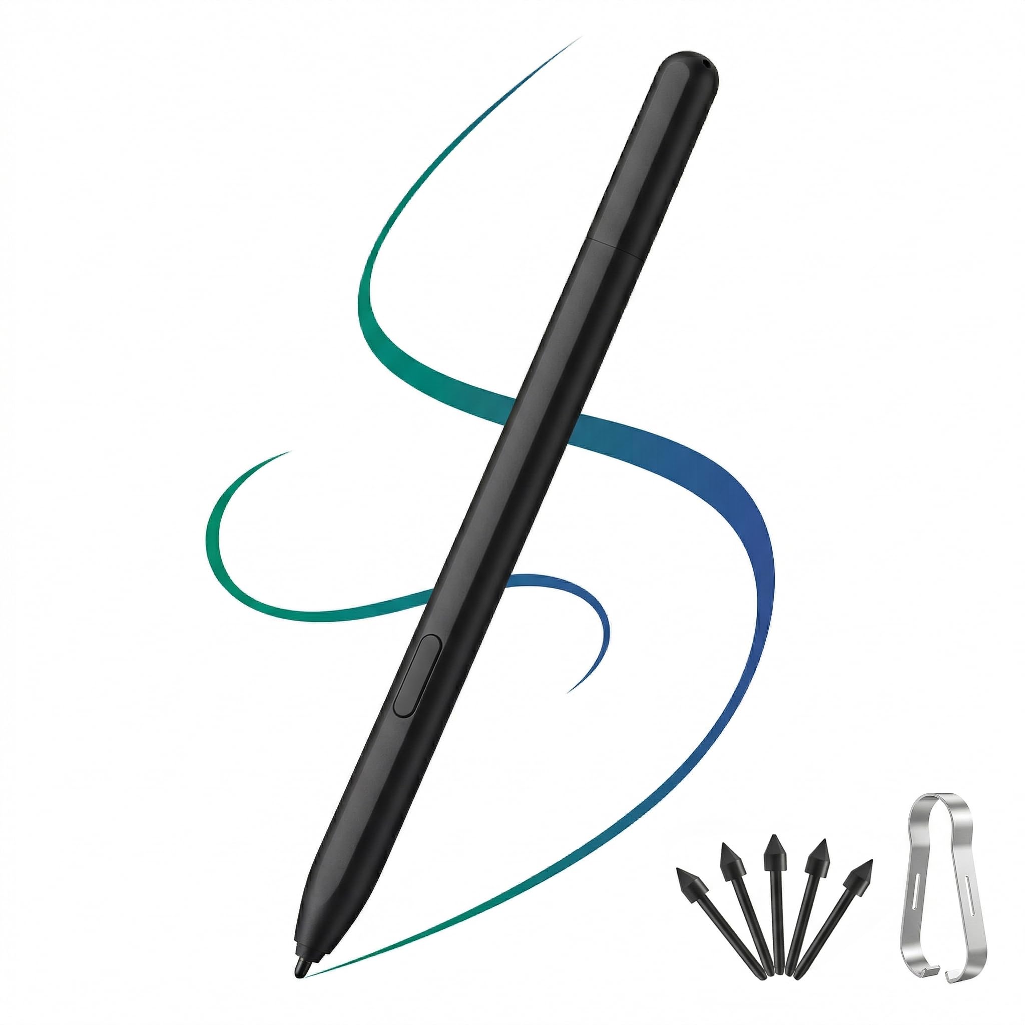

Magnetic EMR stylus pen with 4096 levels of pressure sensitivity, handwriting and drawing support, palm rejection, eraser function, 5 replacement nibs