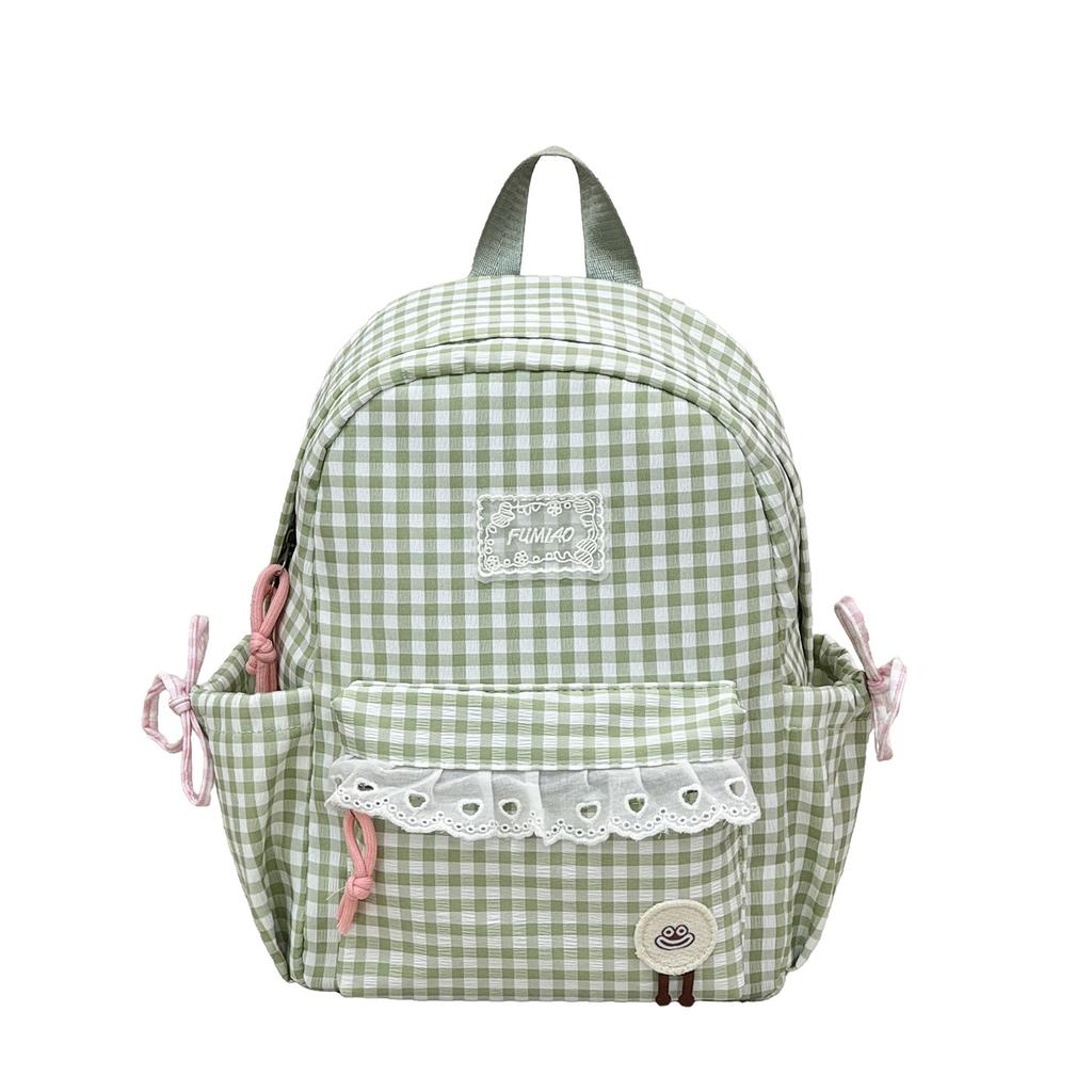Schoolbag high-value plaid schoolbag women's new lace girl heart backpack Japanese sweet student travel backpack