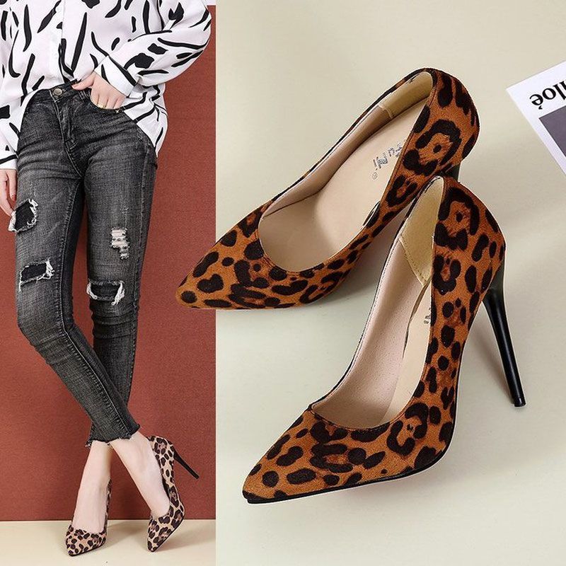 Tocuri înalte, tocuri subțiri, pantofi unici profesionali sexy cu imprimeu leopard