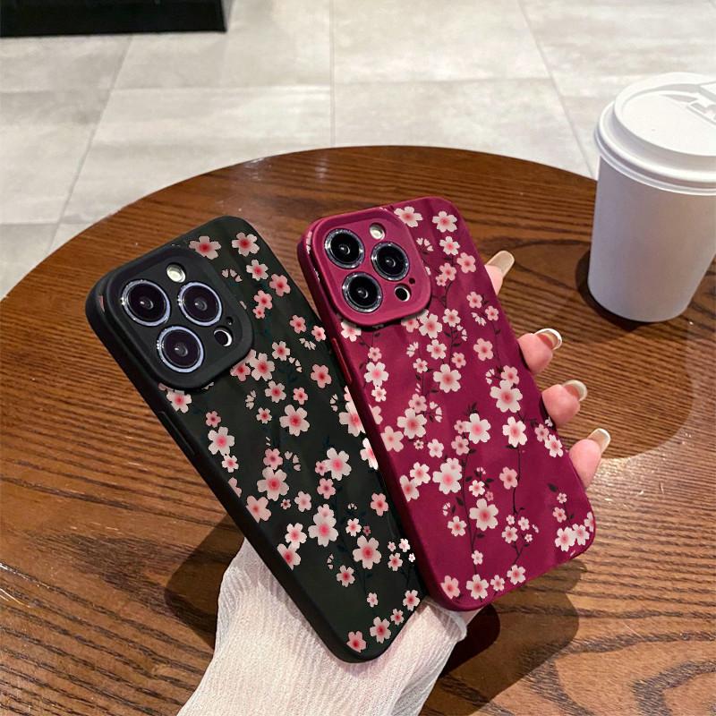 Ochranný matný TPU kryt s potiskem broskvového květu, povrchové vrásky a nerovnosti, měkký silikonový kryt pro telefon