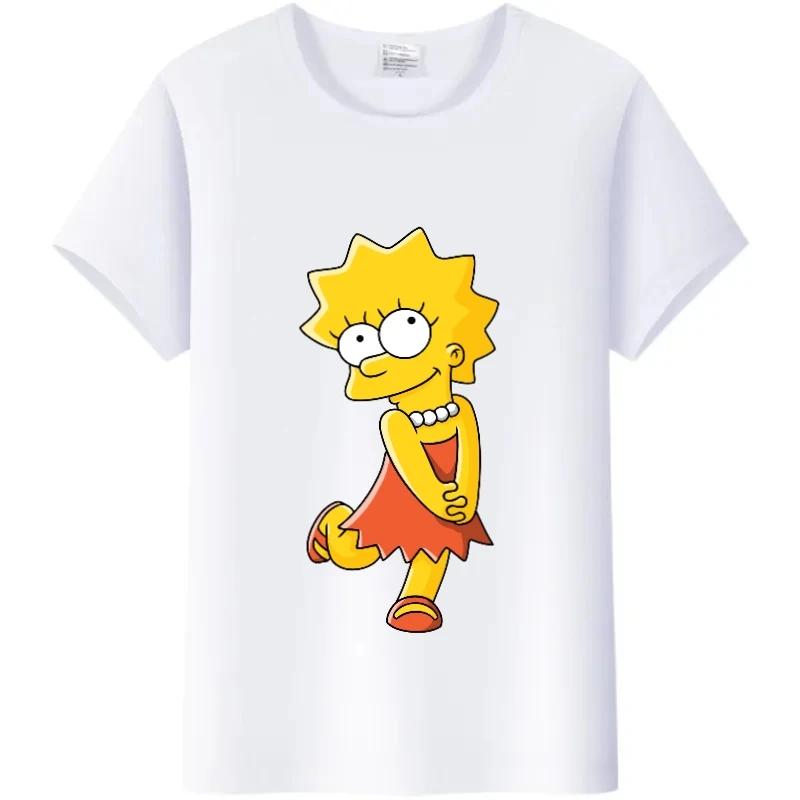 Casual Disney Cartoon Simpson Harajuku T-shirt Summer Blouses Ladies Men White Tees Tops Short Sleeve Blouses Women 90S Tshirt