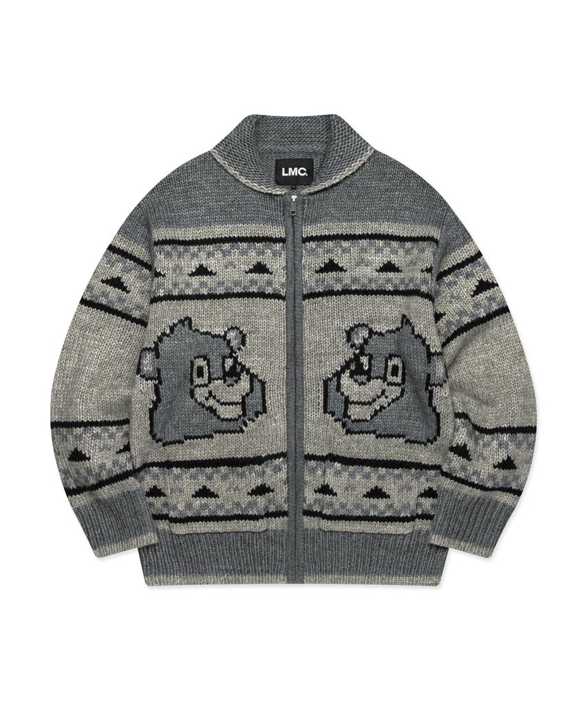 Lmc Bear Zip-Up Cowichan Knit Sweater Gray