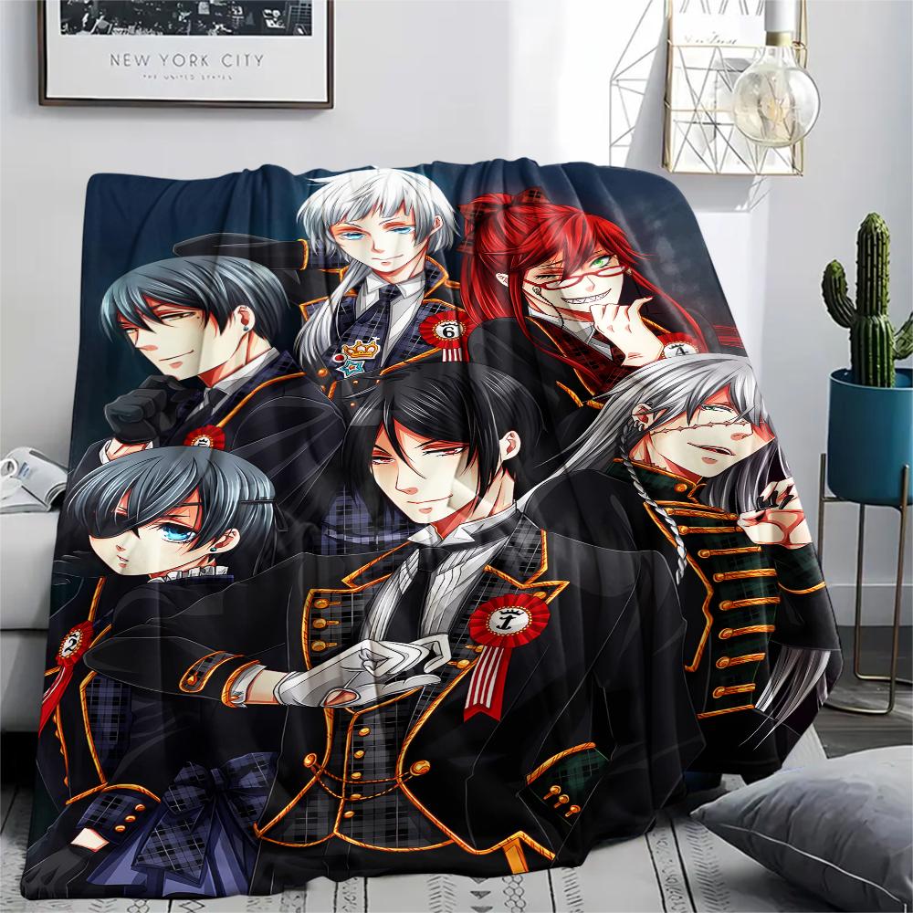 1PC Black Butler Print Flannel Blanket, High Quality All Seasons, Home Decor, Warmth and Comfort, Perfect for Christmas Gifts