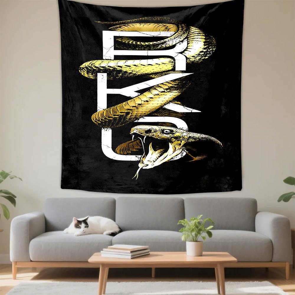 Tapestry King Cobra Snake Gold Black RK Monogram Grunge Wall Hanging Men Cave Decor