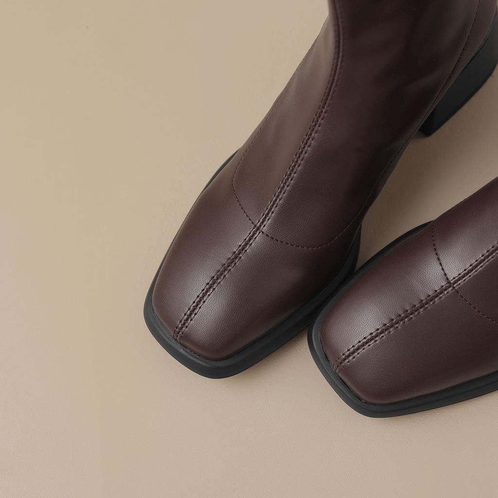 Krazing Pot Microfiber Autumn Winter Shoes Thick Med Heels Size 43 Chelsea Boots Zipper Ankle Boots