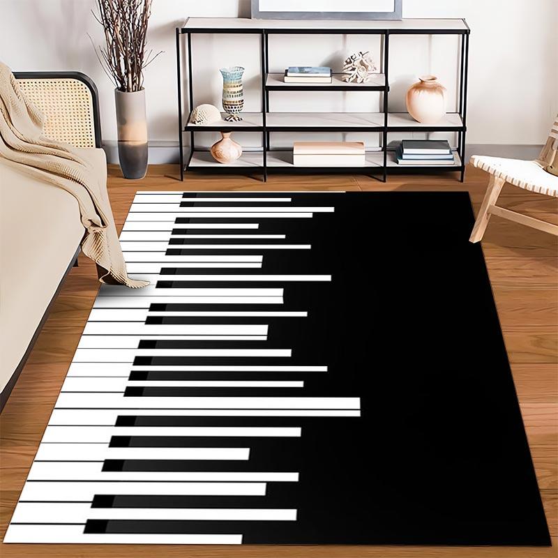 Tappeto con motivo tastiera di pianoforte bianco e nero per soggiorno moderno Adatto per l'uso come antiscivolo per divani in soggiorno e camera da letto