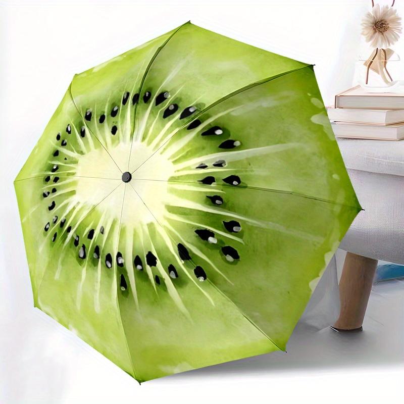 

1pc Kiwi Fruit Pattern Automatic Opening/Closing Folding Umbrella with 94 Ribs, Plastic Handle, Windproof Portable Sunshade Um Iron&8K