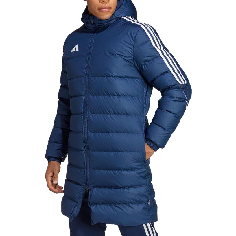 Adidas Striped Hooded Mid-Length Long Sleeve Jacket Men Jacket Blue HS3616