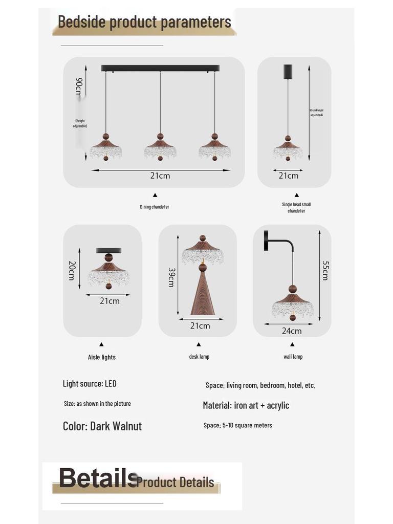 Mid-Century Style Walnut Pendant Light for Living Room, Dining Room, Hallway, Entrance, and Corridor Decor.