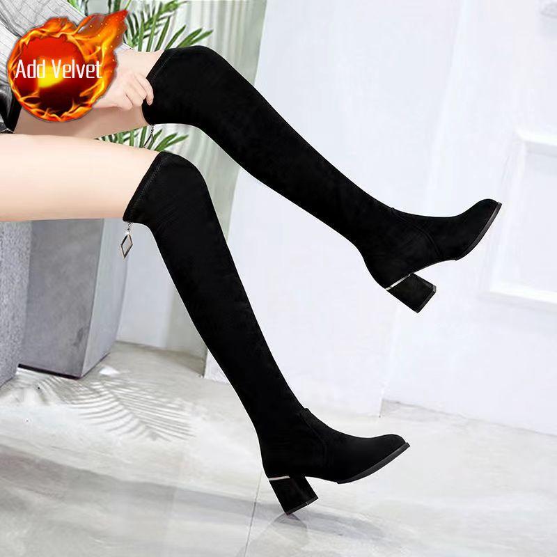 

Обувь выше колена женские сапоги эластичные черные туфли для женщин со стразами высокие бедра готические дизайнерские роскошные ПУ 2024 новые 40