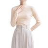 Women's Slim-Fit Stand Collar Long-Sleeve Fleece Base Layer Top - White, Ideal for Autumn and Winter Layering.