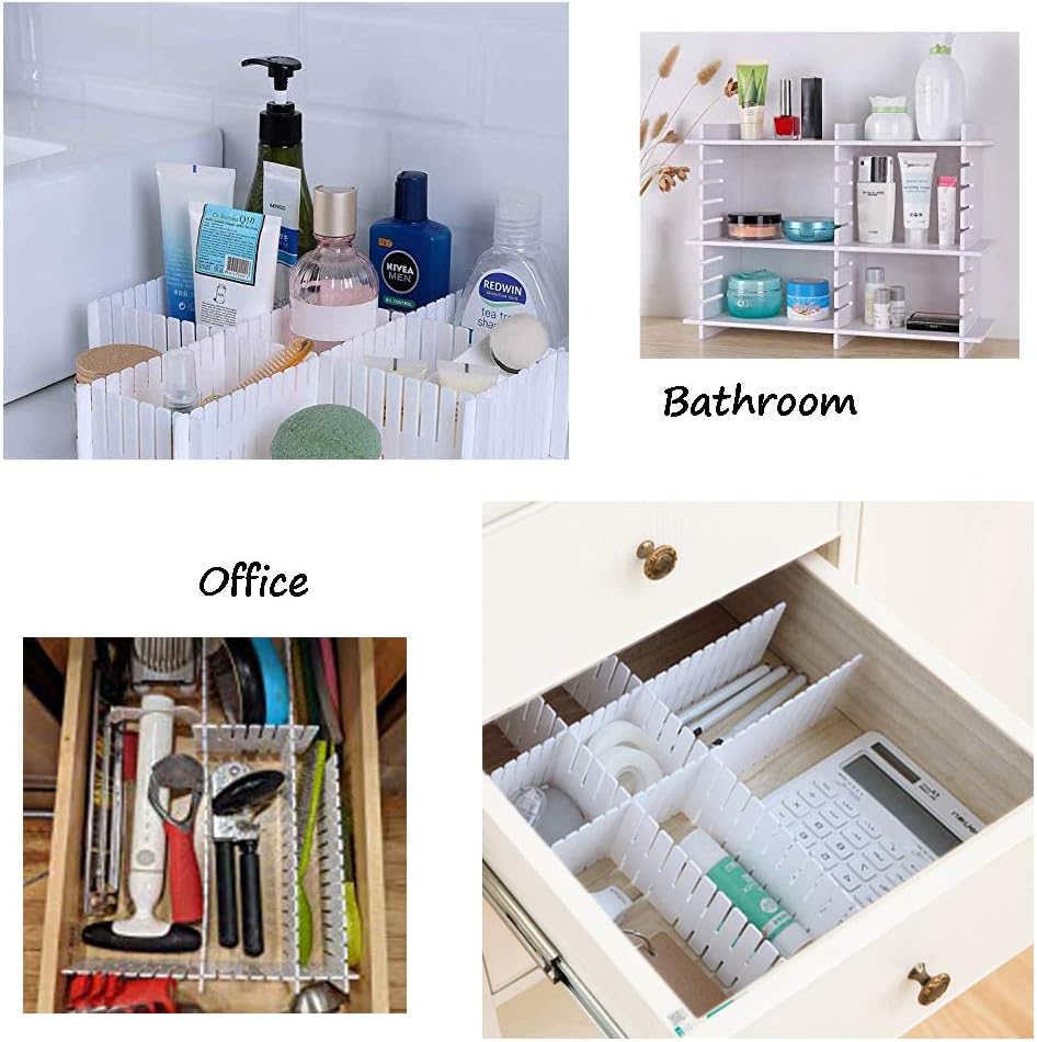12PCS DIY Plastic Grid Drawer Dividers, White Adjustable Drawer Organizers for Socks and Underwear Storage