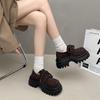 European matte leather big head lace-up single shoes women's 2025 autumn new thick-soled versatile muffin heightening loafers