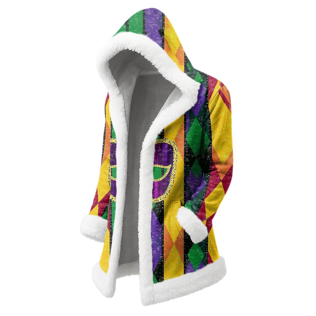 Unisex Casual And Fashionable Plush Collar Hooded Long Sleeved Carnival Print Jacket