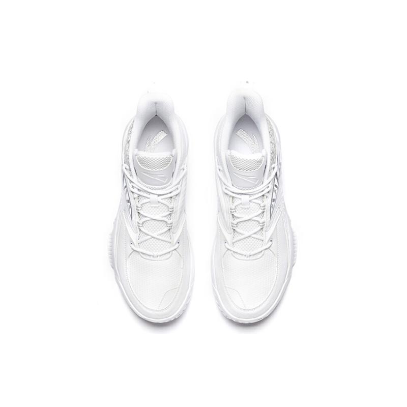 Anta Rhomboid Cushioning Anti-Slip And Wear-Resistant Mid-Top Basketball Shoes White Silver Sneakers 912011186-2