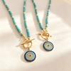 Bohemian Turquoise Beaded Necklace With Eye Pendant For Daily Fashion Accessory