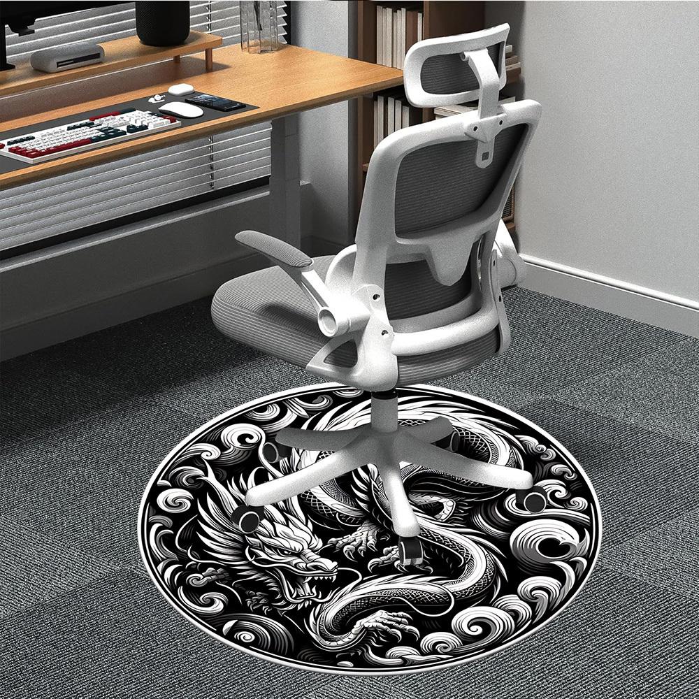 

1PC Dragon Yin Yang Office Round Rug, Non slip, Soft and Durable Office Rug for Interior Decoration, Perfect for Office 80cm