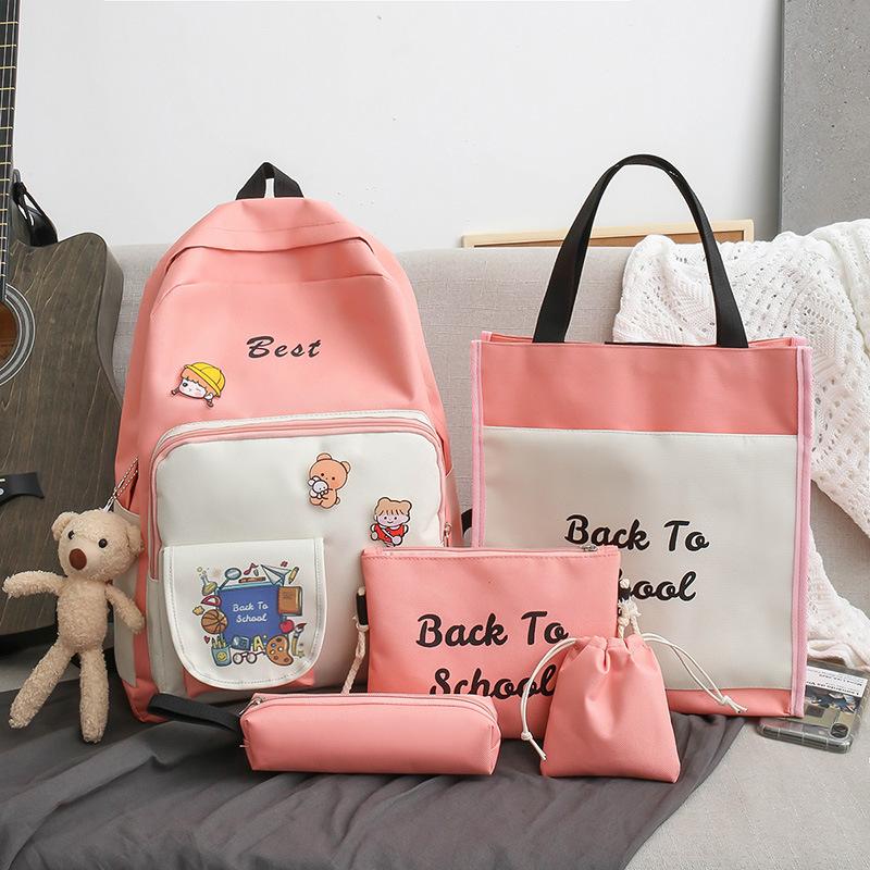 School Bag Women's New Cute Little Fresh Junior High School Student Campus Backpack Women's Five-piece Backpack