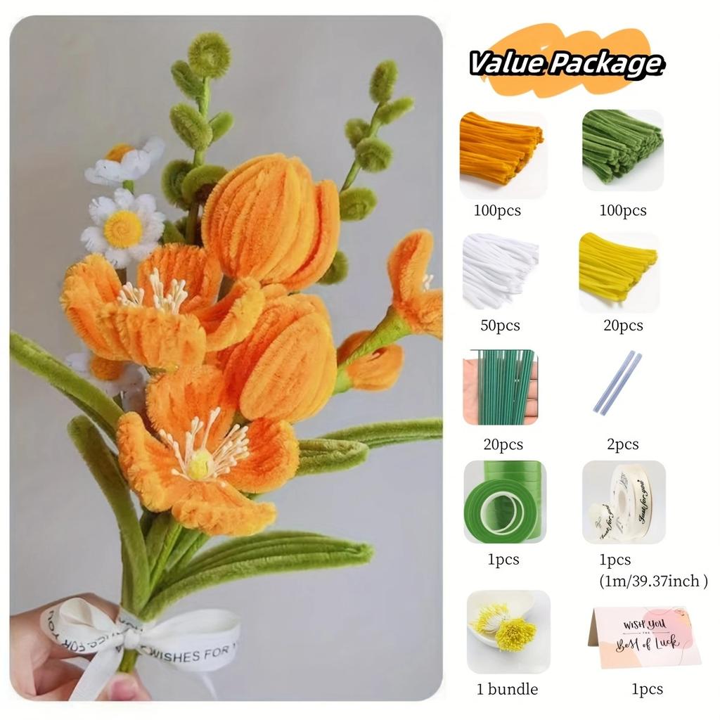 Tulip,Daisy Bouquet Handmade DIY Material Package, DIY Craft Supplies Chenille Stem Thanksgiving Day DIY Flower Material details