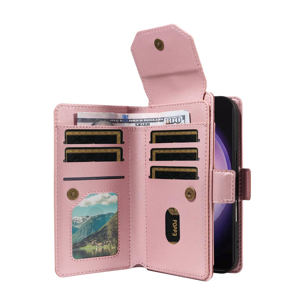 For Samsung Galaxy S24 Ultra Case with Multi-Card Holder and Strap PU Leather Phone Cover Stand