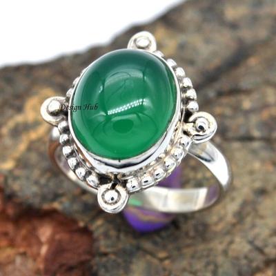 Green Onyx Gemstone Statement Ring 925 Sterling Silver Jewelry For Christmas Gift