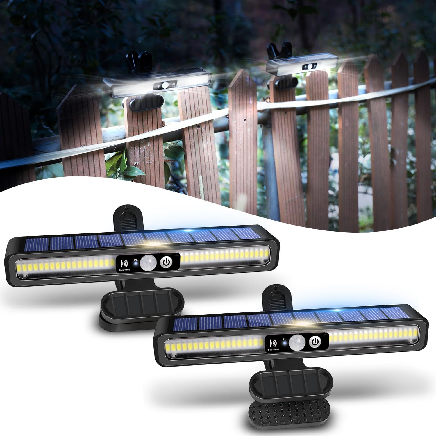 

CHAMCHOI Solar Light, Outdoor Sensor Light, Solar-Powered Motion Sensor, Waterproof, Clip-on, Security Light, 2000mAh Battery, 3 Lighting Modes,