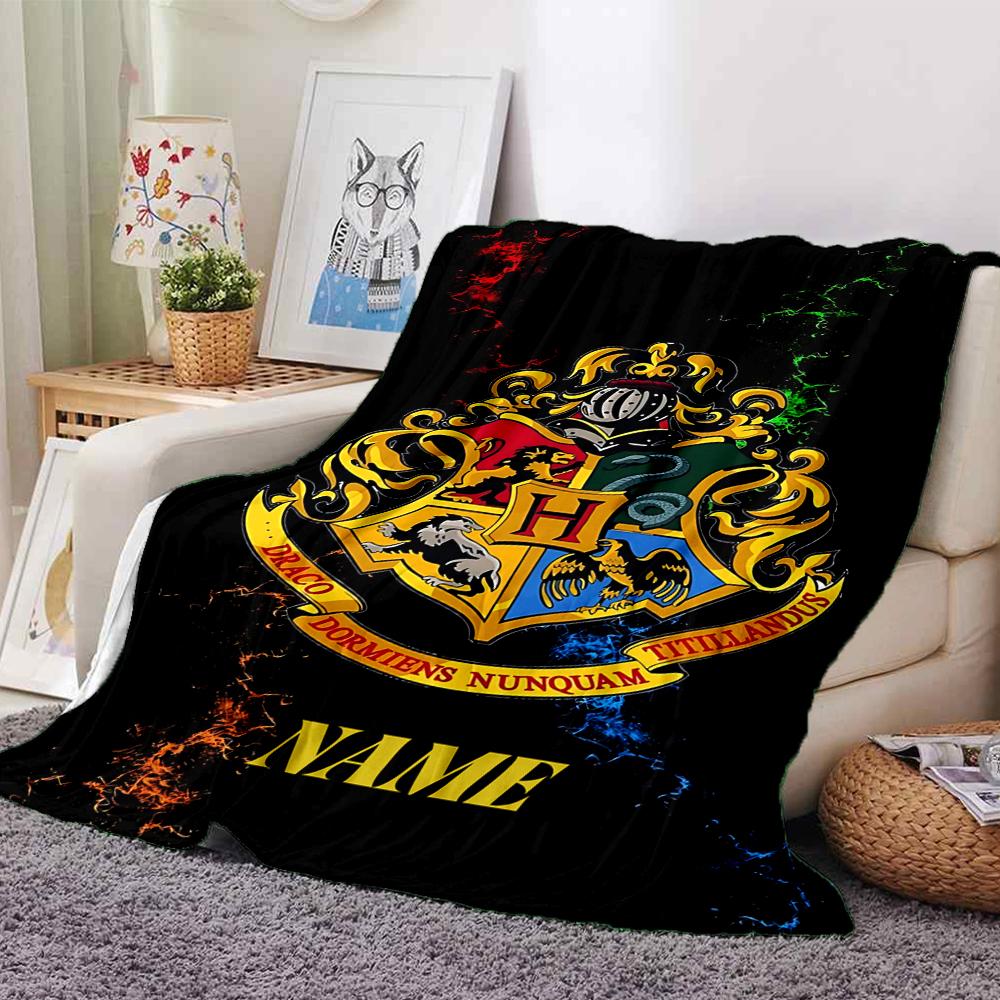 Custom Name Hogwarts Crest blanket for Couch & Bed, Plush Cozy Fuzzy Blanket Super Soft & Warm Blankets for Fall and Winter. 090893