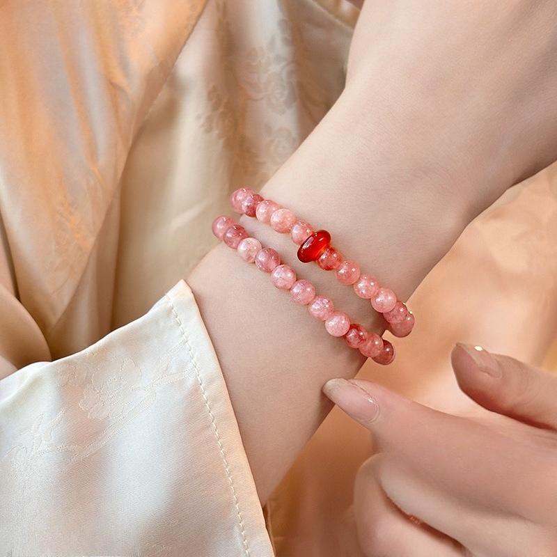 Doppelschichtiger Optimierter Goldfaden Jade Rot Achat Friedens-Charme-Armband, Nischen-Kristall-Schmuckzubehör