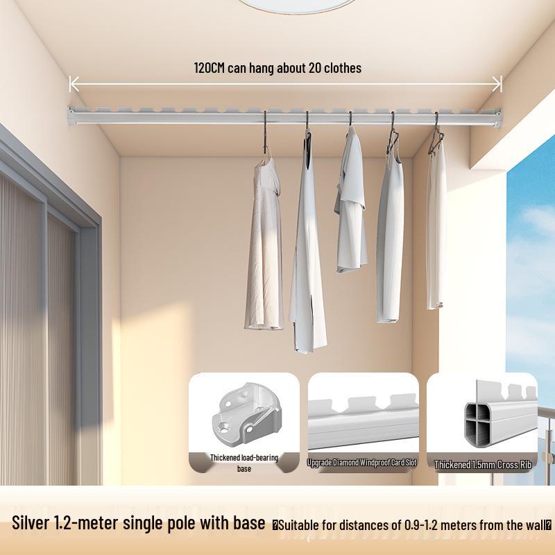 Wall-Mounted Aluminum Clothes Drying Rod with Ceiling Flange Base