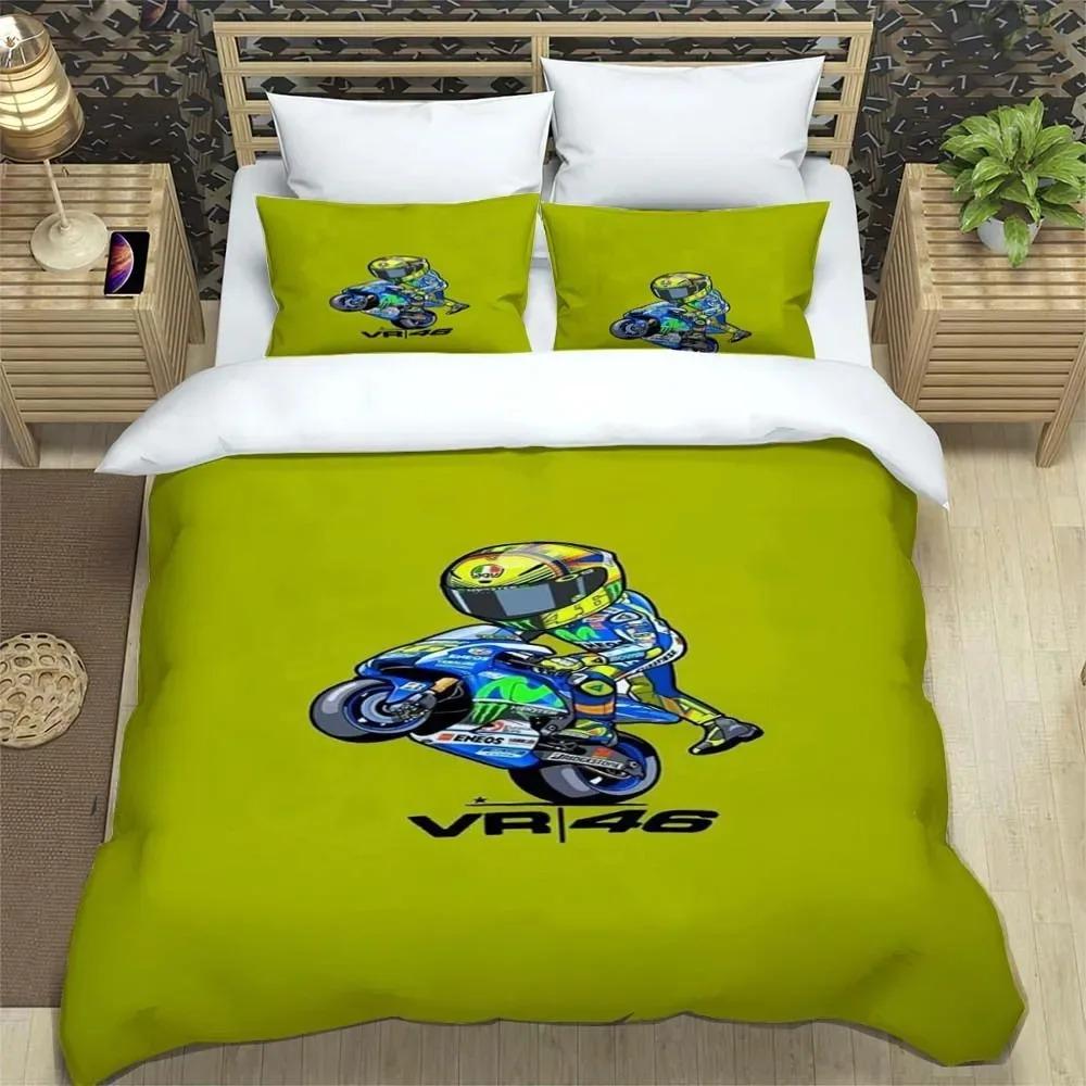 3D-gedrucktes Motorrad-Flotten-VR-46 Bettbezug Kissenbezug Bettwäsche-Set Einzelbett Doppelbett King für Kinder Erwachsene Schlafzimmer