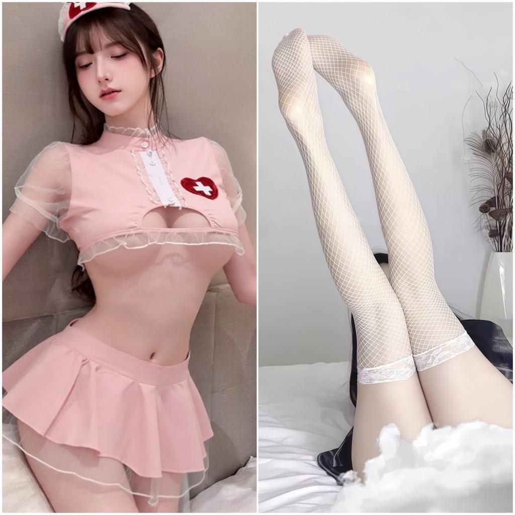 Large Size Sex Clothes Pink Sexy Nurse Clothes Cosplay Hollow Women Free Passion Pure Desire Suit