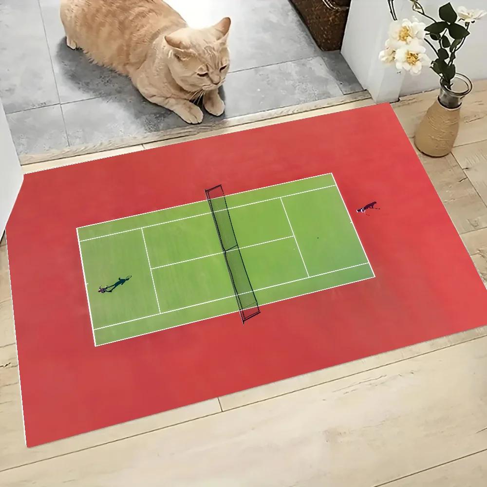 Tennisplatzbodenmatte: Grafisch Bedruckte Flanell-Fußmatte, Badezimmer Kücheneingang Teppich, Stilvolle Heimdekoration