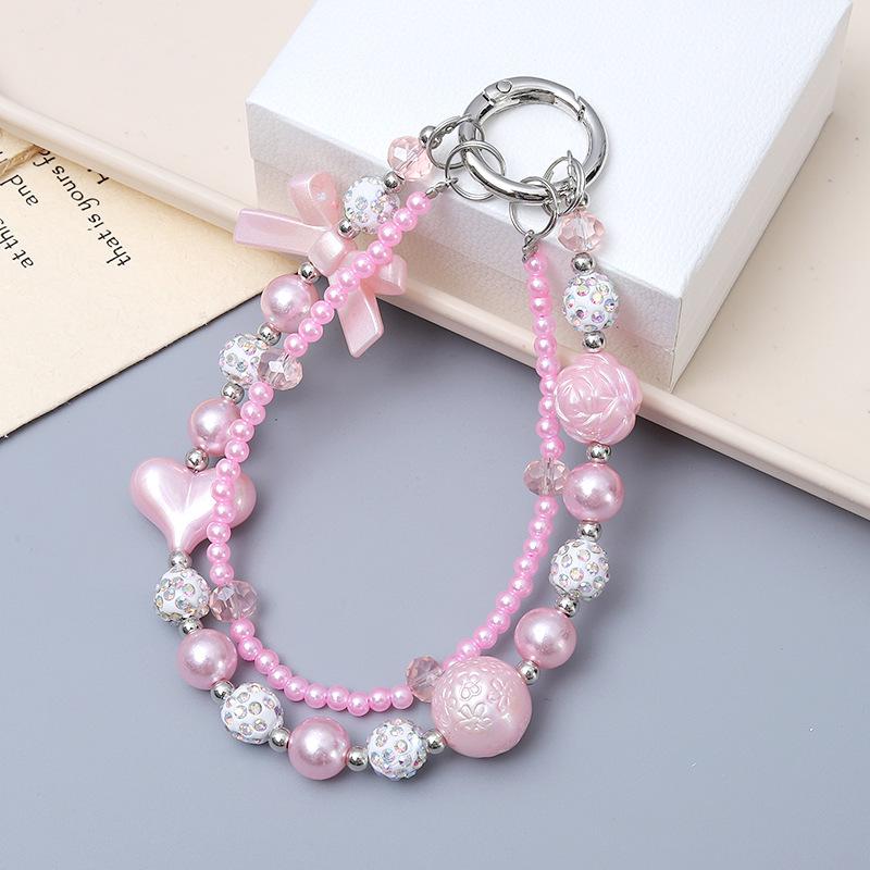 New Pearl Bow Beaded Pendant Phone Case Charm Wrist Strap Lanyard