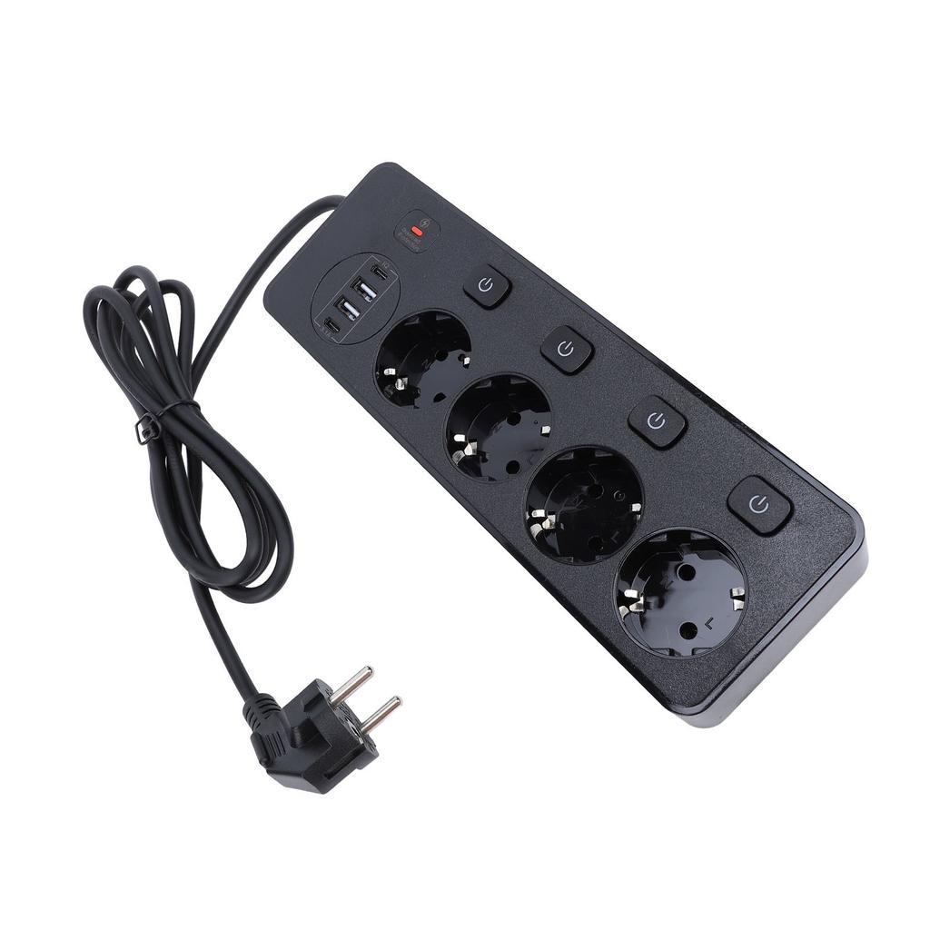 3250W Power Socket Strip 4Pcs 2 Prong Outlets 2Pcs Type C Fast Charging 2Pcs USB Ports Independent Switch Overload Guard